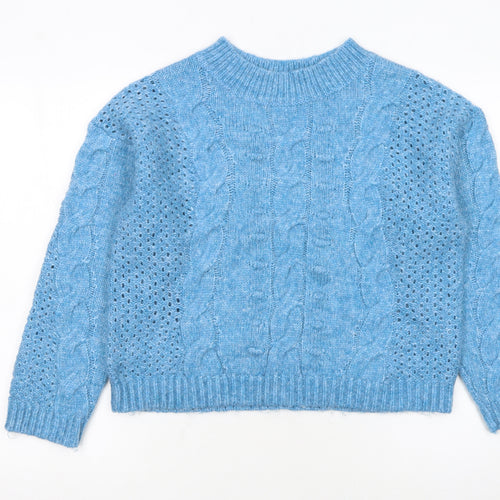 Marks and Spencer Women's Blue Cable Knit Crew Neck Jumper Medium