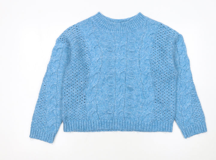 Marks and Spencer Women's Blue Cable Knit Crew Neck Jumper Medium