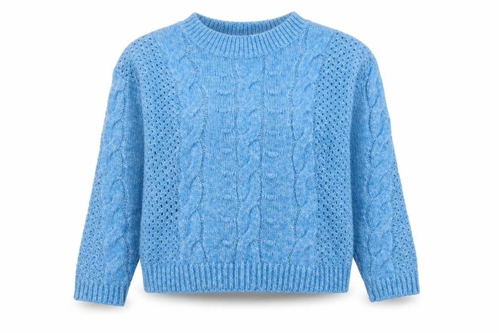 Front view of Marks & Spencer Women's Blue Cable Knit Crew Neck Jumper Medium