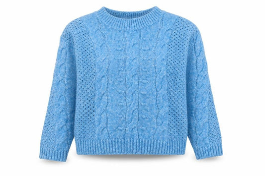 Front view of Marks & Spencer Women's Blue Cable Knit Crew Neck Jumper Medium