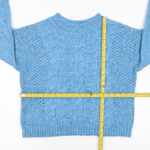 Marks and Spencer Women's Blue Cable Knit Crew Neck Jumper Medium