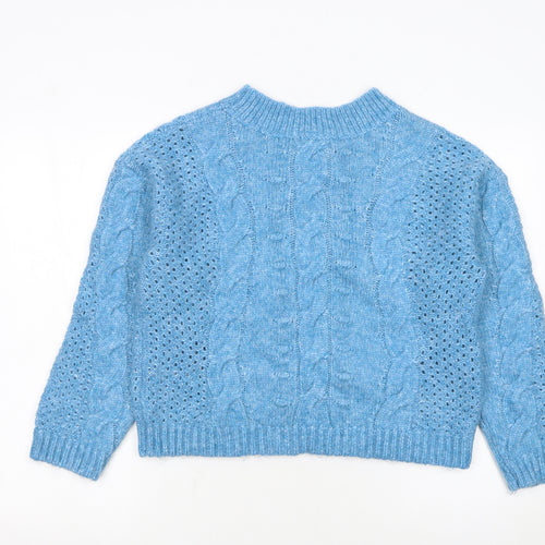 Marks and Spencer Women's Blue Cable Knit Crew Neck Jumper Medium