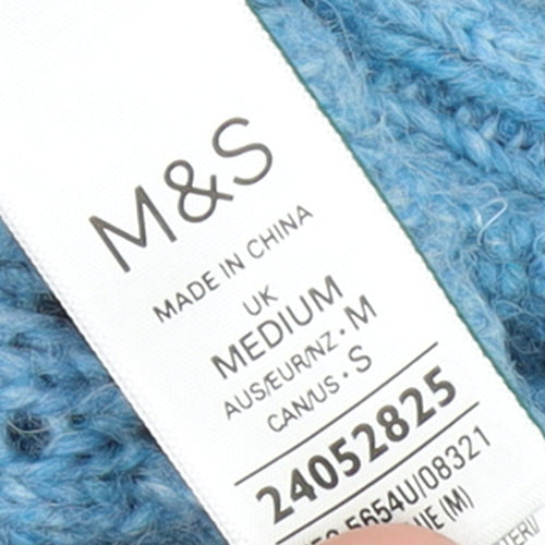 Marks and Spencer Women's Blue Cable Knit Crew Neck Jumper Medium