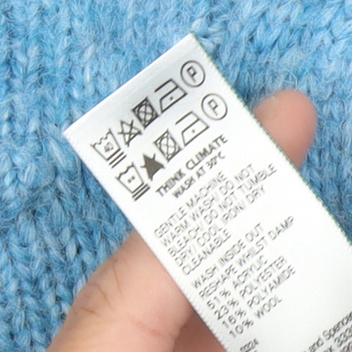 Marks and Spencer Women's Blue Cable Knit Crew Neck Jumper Medium
