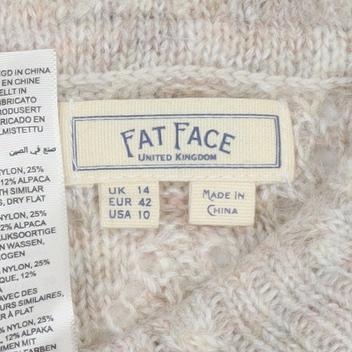 Fat Face Women Beige Collared Open-Knit Alpaca Jumper Size 14