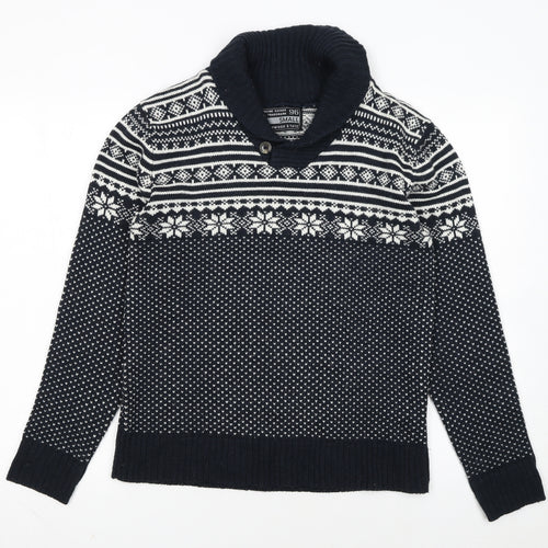 Cedarwood State Men’s Blue Fair Isle Roll Neck Jumper Size S