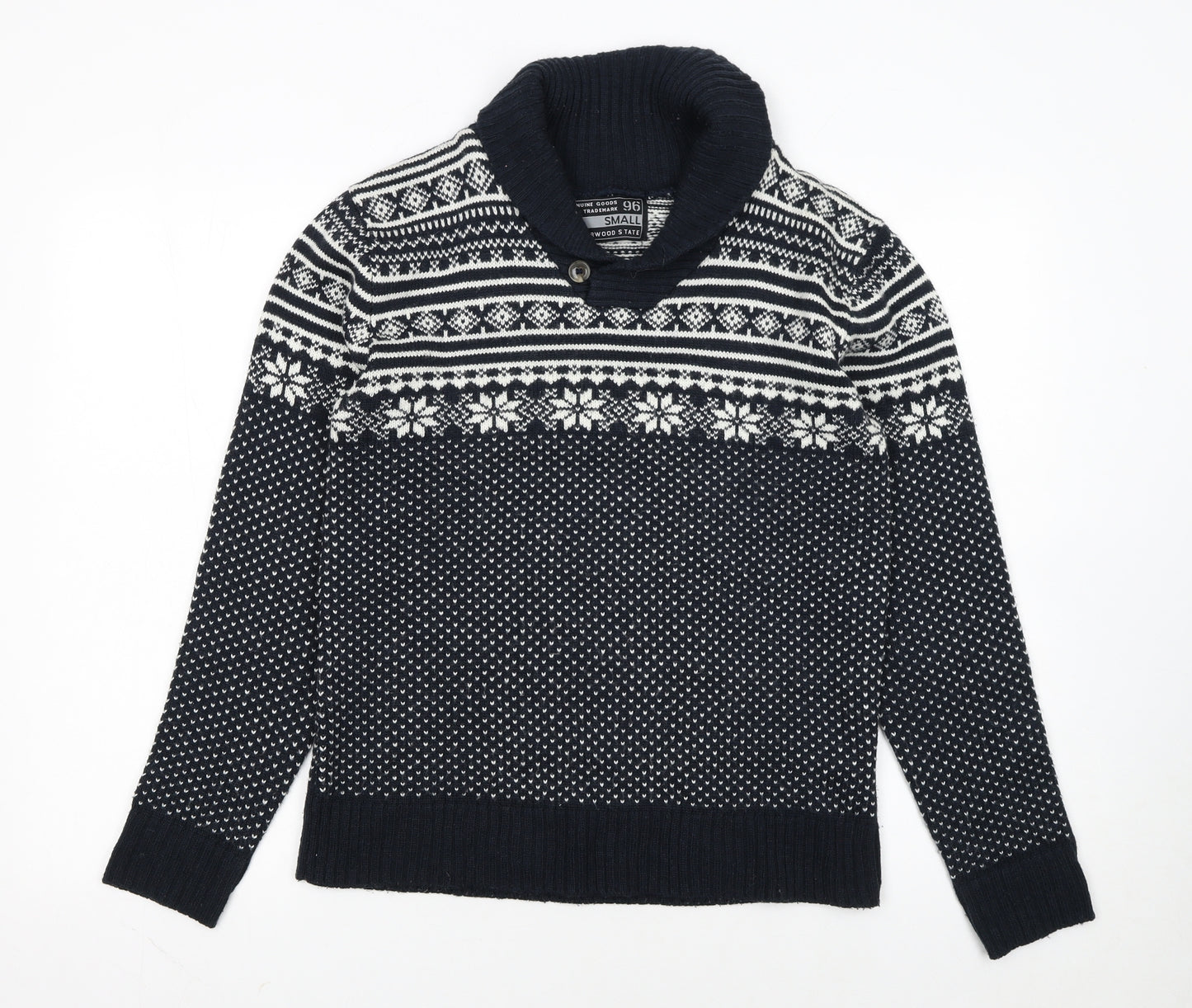 Cedarwood State Men’s Blue Fair Isle Roll Neck Jumper Size S
