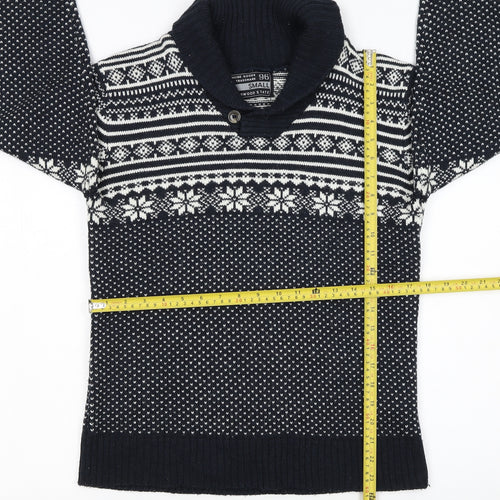 Cedarwood State Men’s Blue Fair Isle Roll Neck Jumper Size S