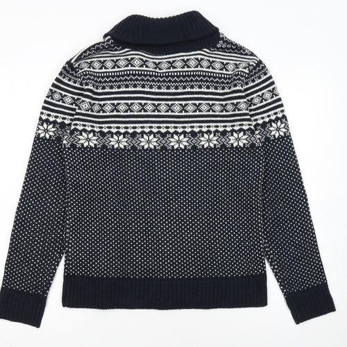 Cedarwood State Men’s Blue Fair Isle Roll Neck Jumper Size S