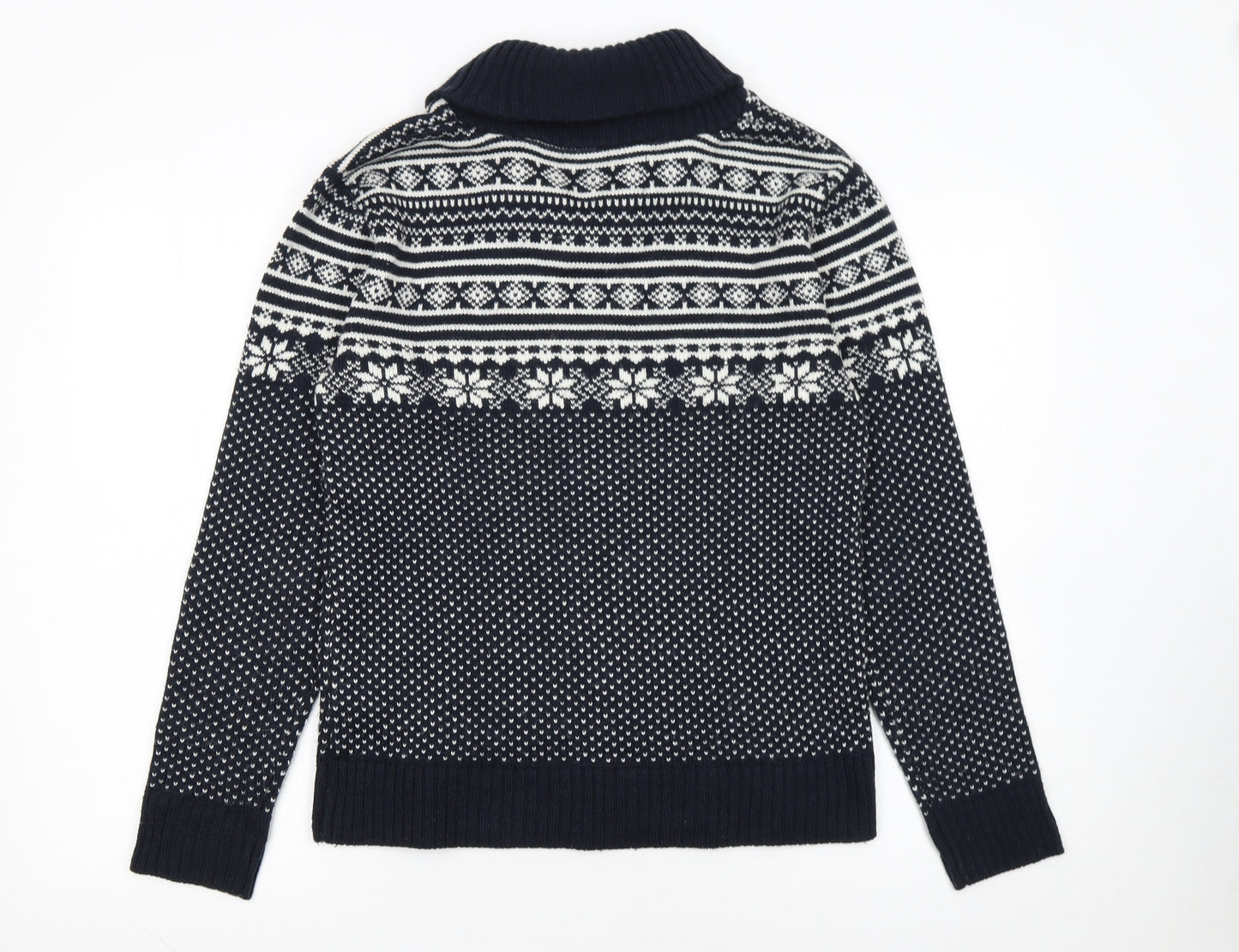 Cedarwood State Men’s Blue Fair Isle Roll Neck Jumper Size S