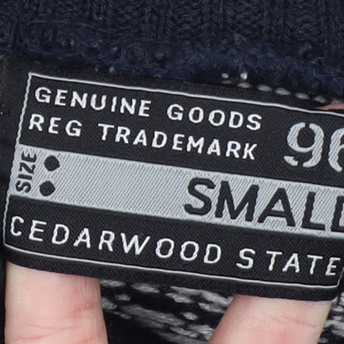Cedarwood State Men’s Blue Fair Isle Roll Neck Jumper Size S