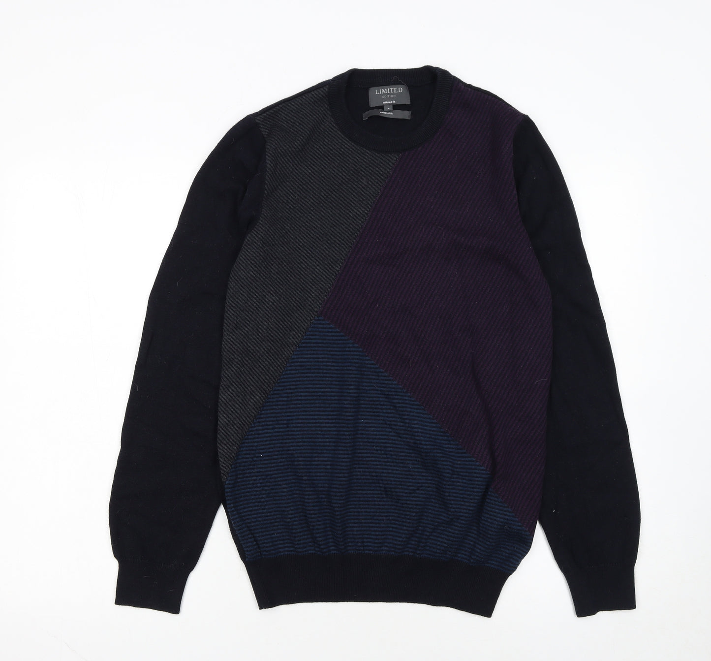 Marks and Spencer Men's Multicoloured Geometric Crew Neck Jumper S Slim Fit