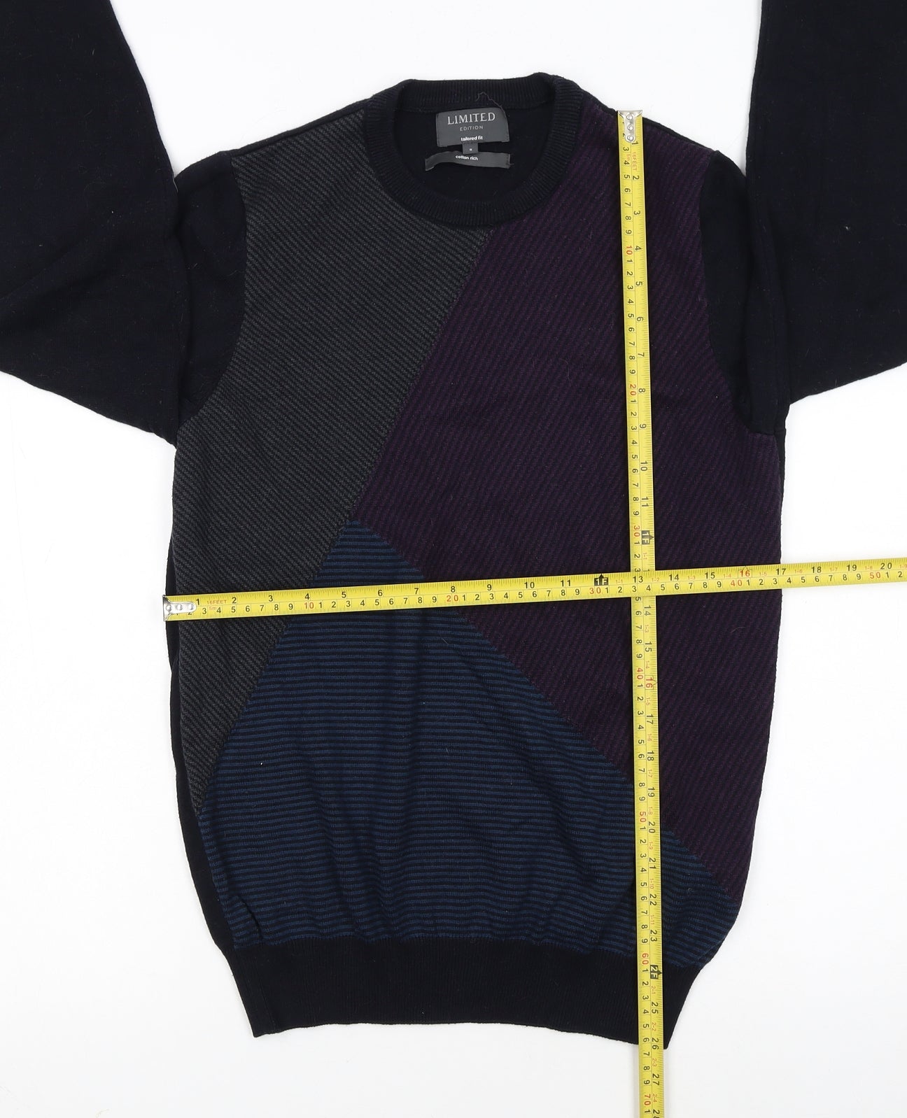 Marks and Spencer Men's Multicoloured Geometric Crew Neck Jumper S Slim Fit