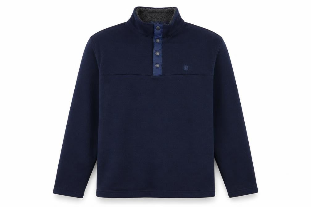 Front view of IZOD Men's Blue Fleece-Lined Henley Sweatshirt, size L