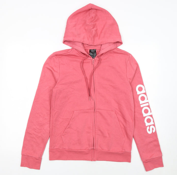 Adidas Women Pink Full Zip Hoodie Size M 12-14 Cotton Blend