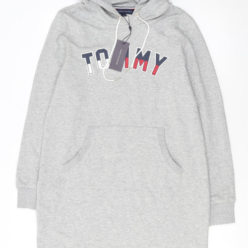 Tommy Hilfiger Women’s Grey Hoodie T-Shirt Dress M Casual Logo