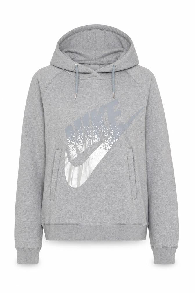 Front view of Nike women’s grey pullover hoodie medium cotton blend casual