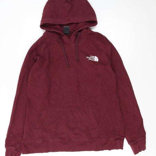 The North Face Womens Red Pullover Hoodie L Cotton Blend Logo Sweatshirt