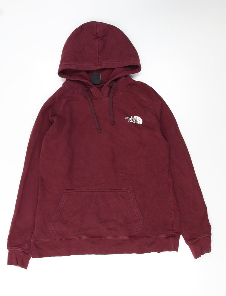 The North Face Womens Red Pullover Hoodie L Cotton Blend Logo Sweatshirt