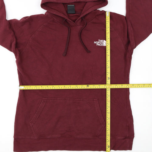 The North Face Womens Red Pullover Hoodie L Cotton Blend Logo Sweatshirt