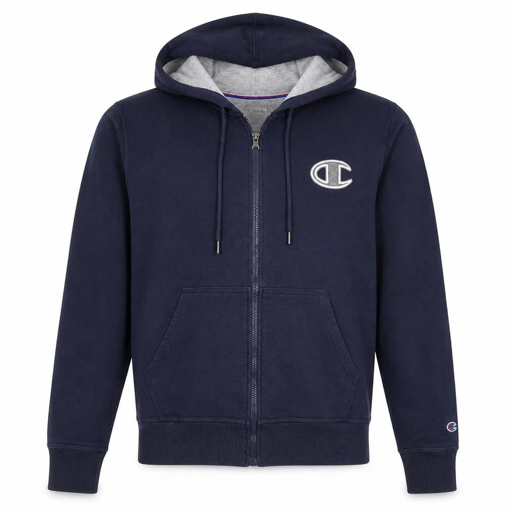 Front view of Champion Men's Blue Full Zip Hoodie S Regular Fit Athletic