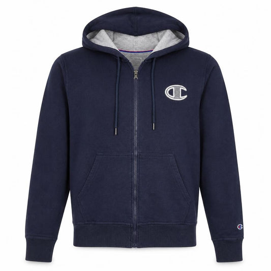 Front view of Champion Men's Blue Full Zip Hoodie S Regular Fit Athletic