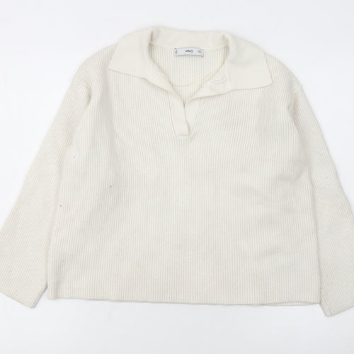 MNG Women's Ivory Collared Ribbed Pullover Jumper L