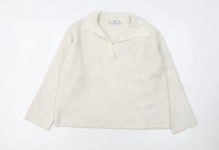 MNG Women's Ivory Collared Ribbed Pullover Jumper L