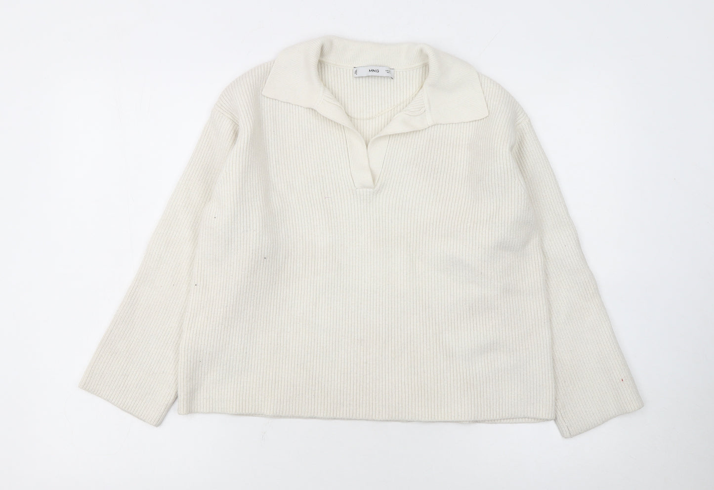 MNG Women's Ivory Collared Ribbed Pullover Jumper L