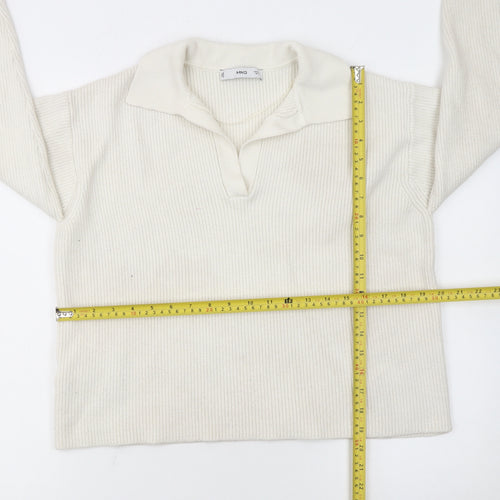 MNG Women's Ivory Collared Ribbed Pullover Jumper L
