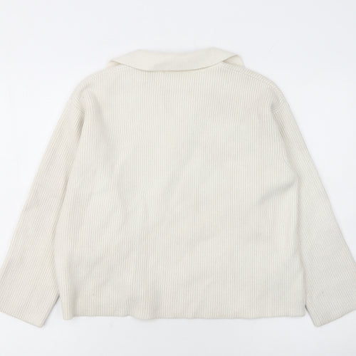 MNG Women's Ivory Collared Ribbed Pullover Jumper L