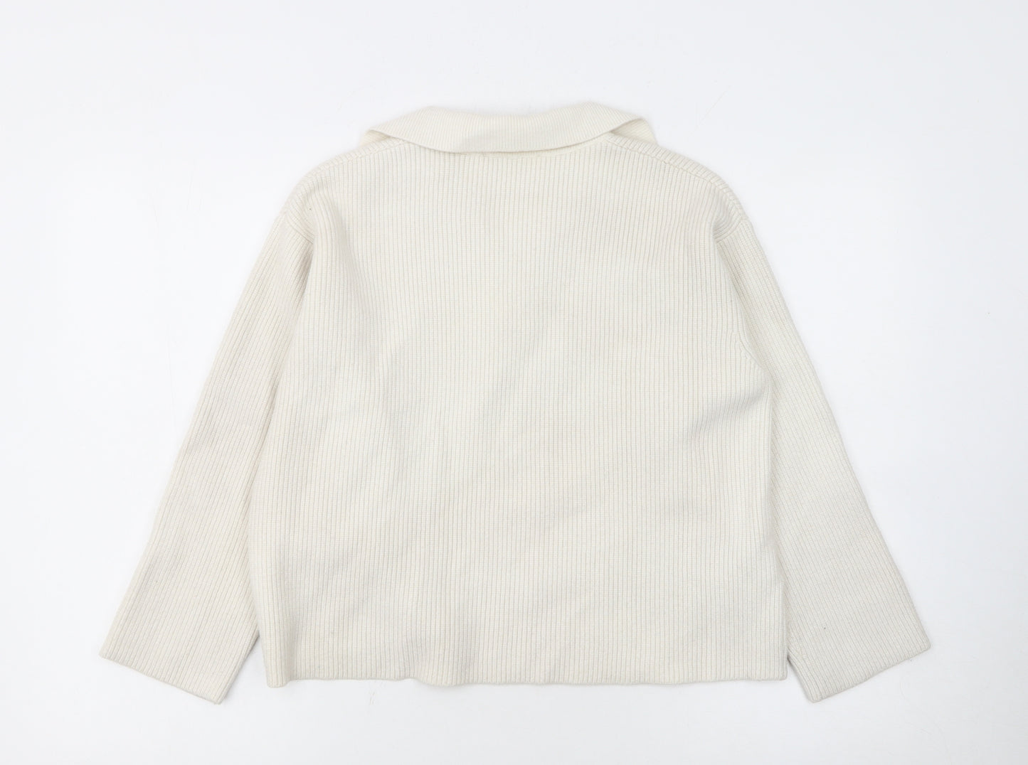 MNG Women's Ivory Collared Ribbed Pullover Jumper L