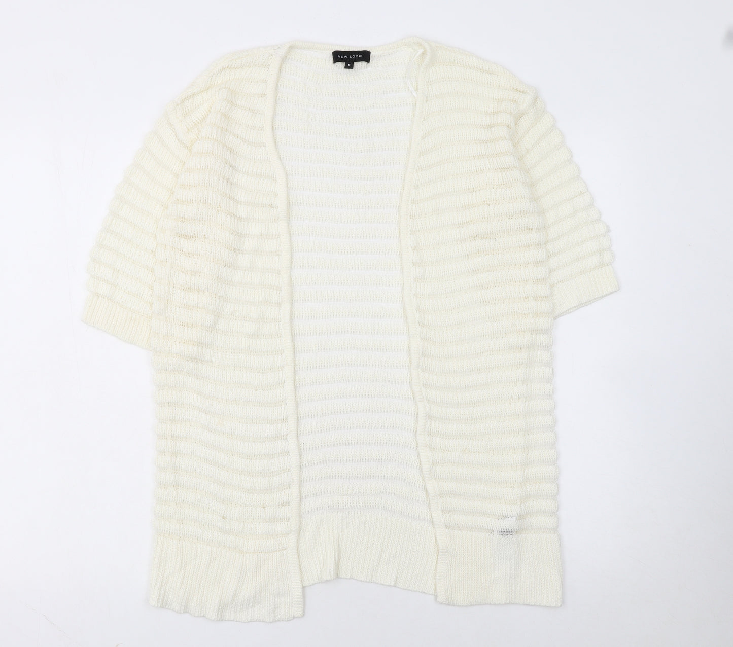 New Look Women's Ivory Short Sleeve Open Knit Cardigan Size S