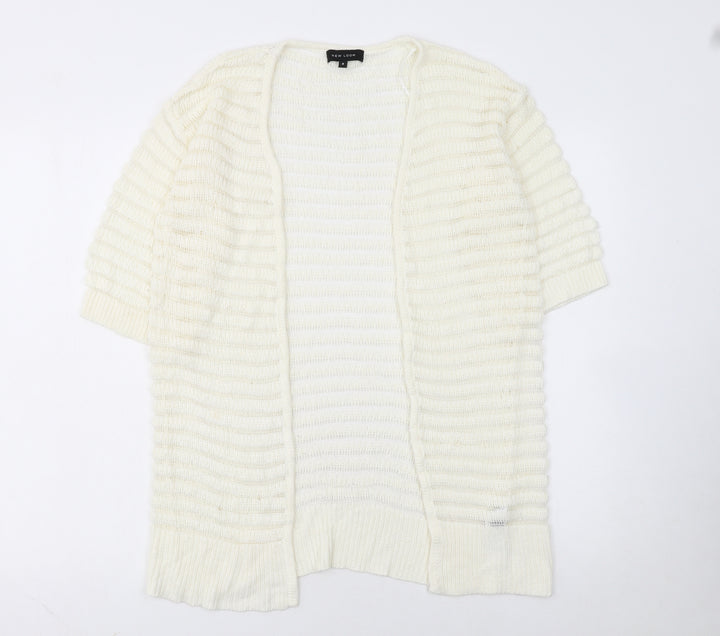 New Look Women's Ivory Short Sleeve Open Knit Cardigan Size S