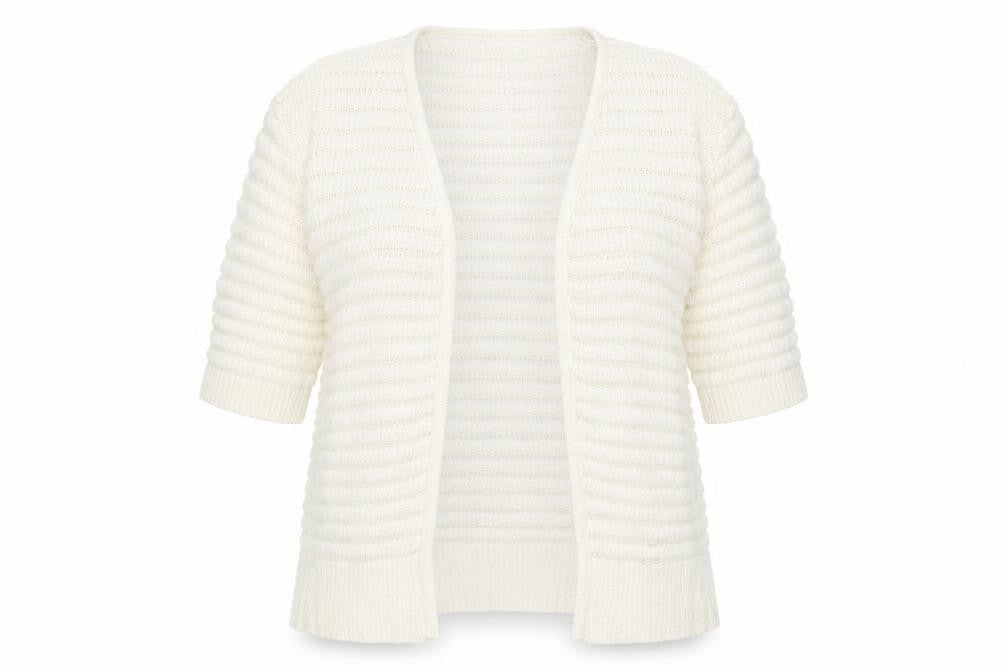 New Look Women's Ivory Short Sleeve Open Knit Cardigan Size S