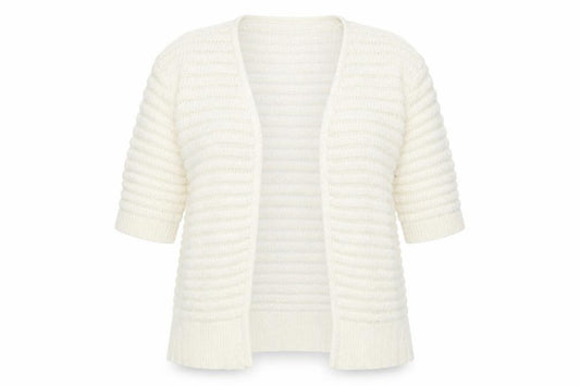 Front view of New Look Women's Ivory Short Sleeve Open Knit Cardigan, size S