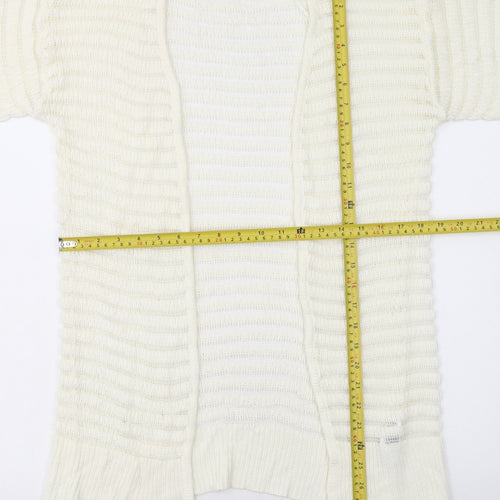 New Look Women's Ivory Short Sleeve Open Knit Cardigan Size S
