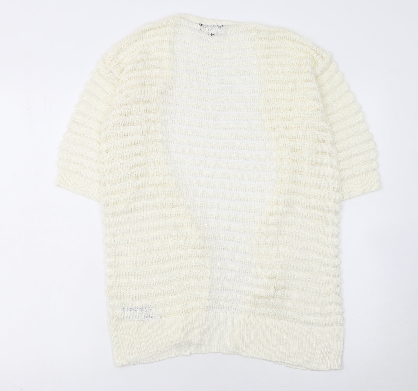 New Look Women's Ivory Short Sleeve Open Knit Cardigan Size S