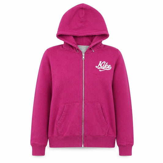 Front view of Nike women’s pink full zip hoodie m cotton blend casual