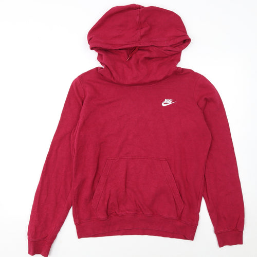 Nike Women Red Pullover Hoodie Medium Cotton Blend Casual