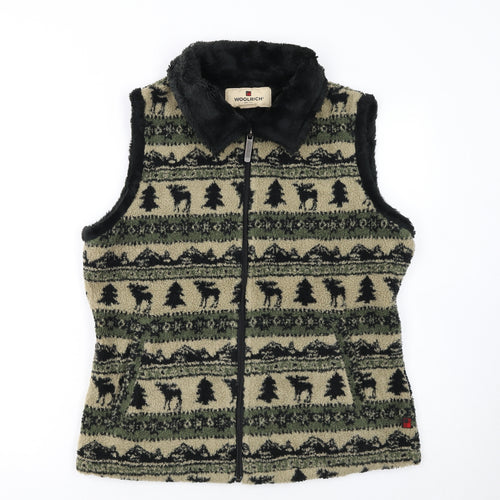 Woolrich Womens Beige Fleece Bodywarmer Waistcoat M Outdoor Patterned