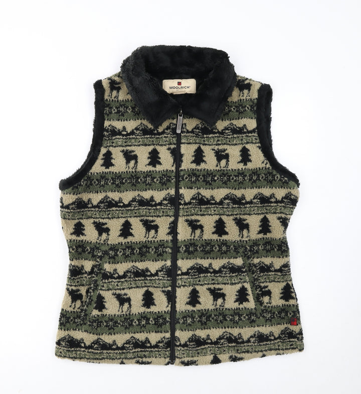 Woolrich Womens Beige Fleece Bodywarmer Waistcoat M Outdoor Patterned