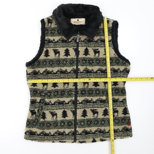Woolrich Womens Beige Fleece Bodywarmer Waistcoat M Outdoor Patterned