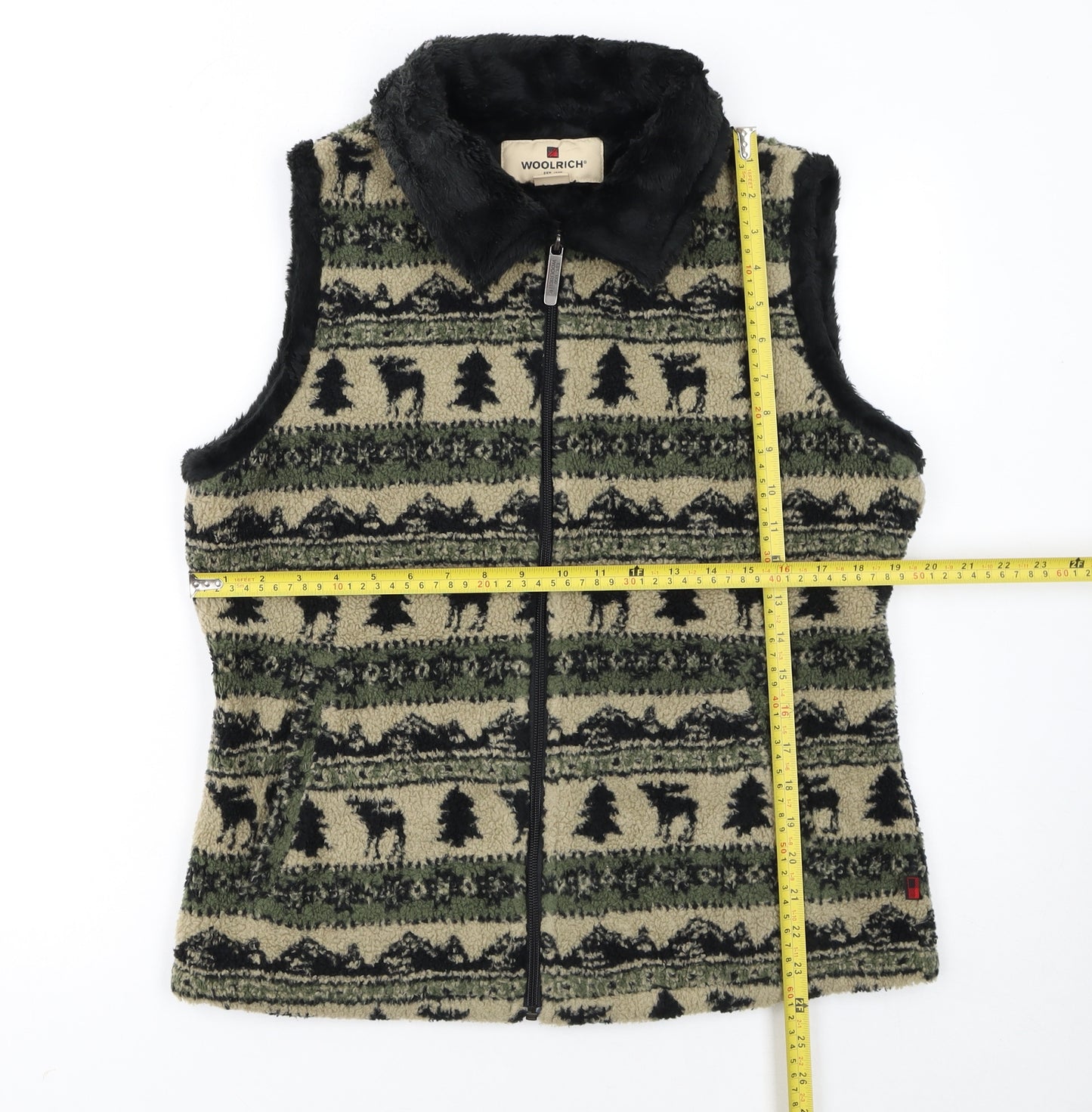 Woolrich Womens Beige Fleece Bodywarmer Waistcoat M Outdoor Patterned