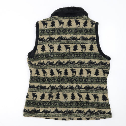 Woolrich Womens Beige Fleece Bodywarmer Waistcoat M Outdoor Patterned