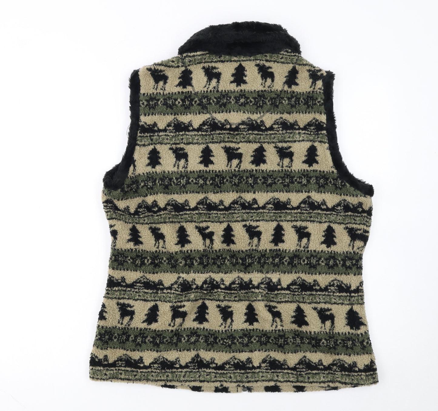 Woolrich Womens Beige Fleece Bodywarmer Waistcoat M Outdoor Patterned