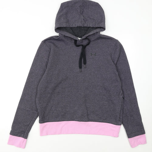 Under Armour Womens Grey Pink Pullover Hoodie Size M Loose Fit