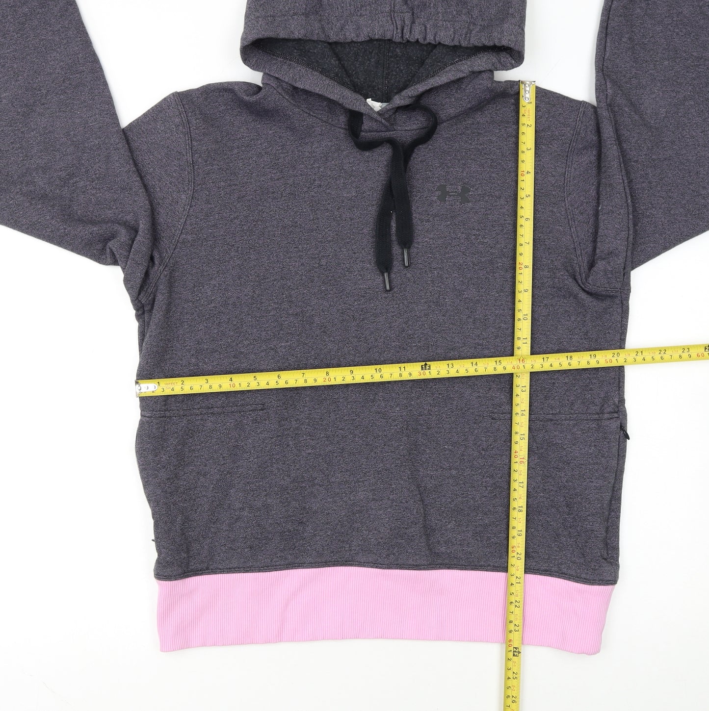Under Armour Womens Grey Pink Pullover Hoodie Size M Loose Fit