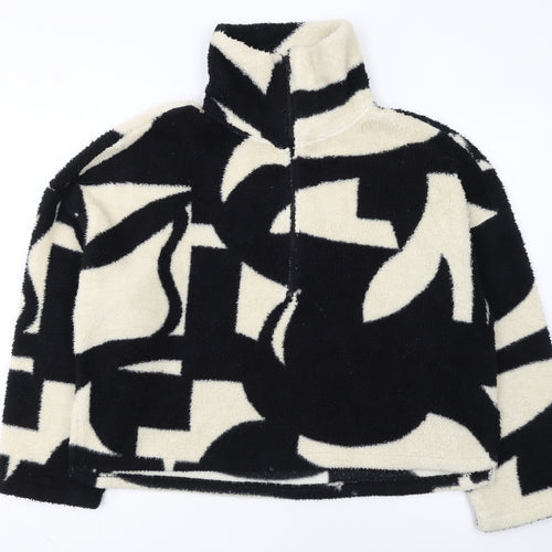 Monki Women's Black Beige Fleece Pullover Sweatshirt Size M