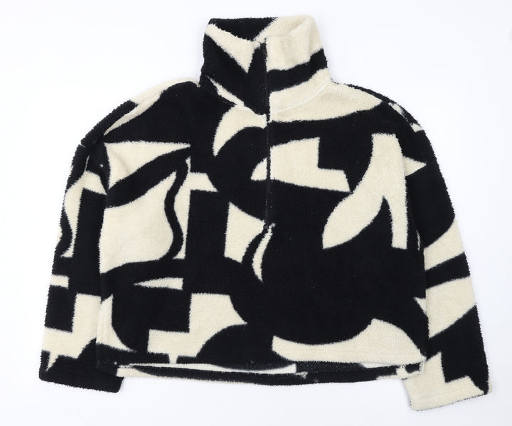Monki Women's Black Beige Fleece Pullover Sweatshirt Size M